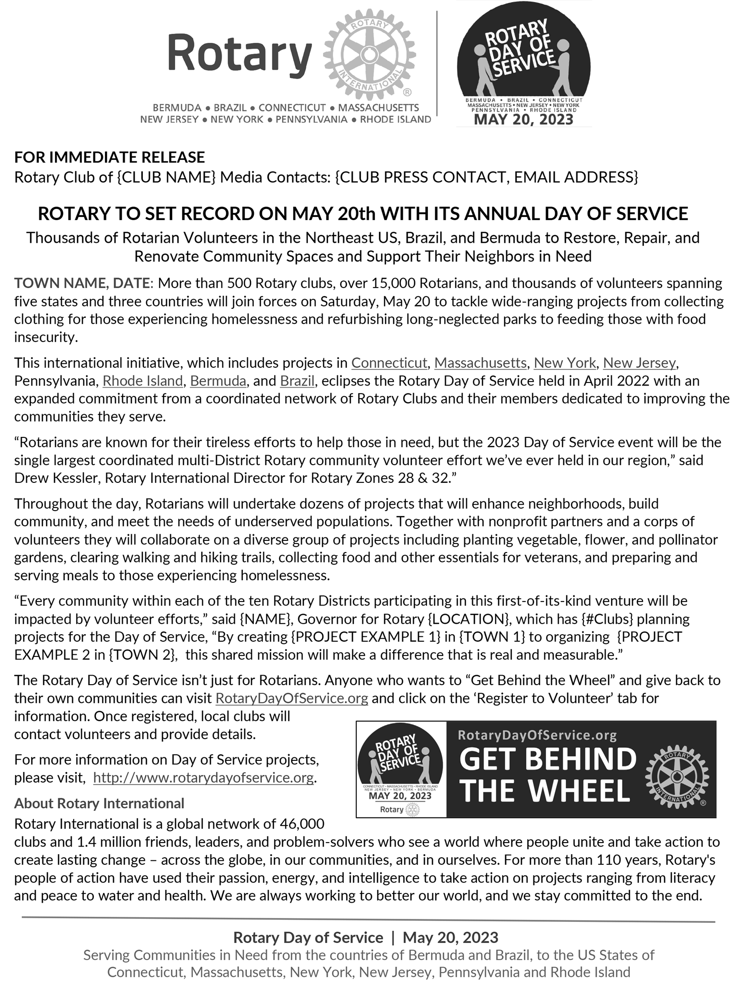 Day of Service Rotary District 7910